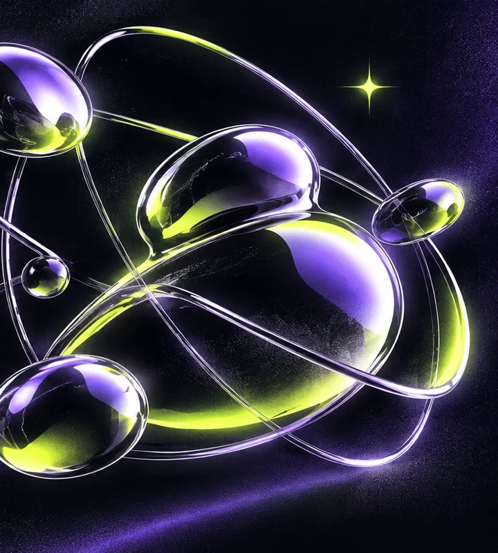Sculptural chrome and lime loops connecting like agents in a network
